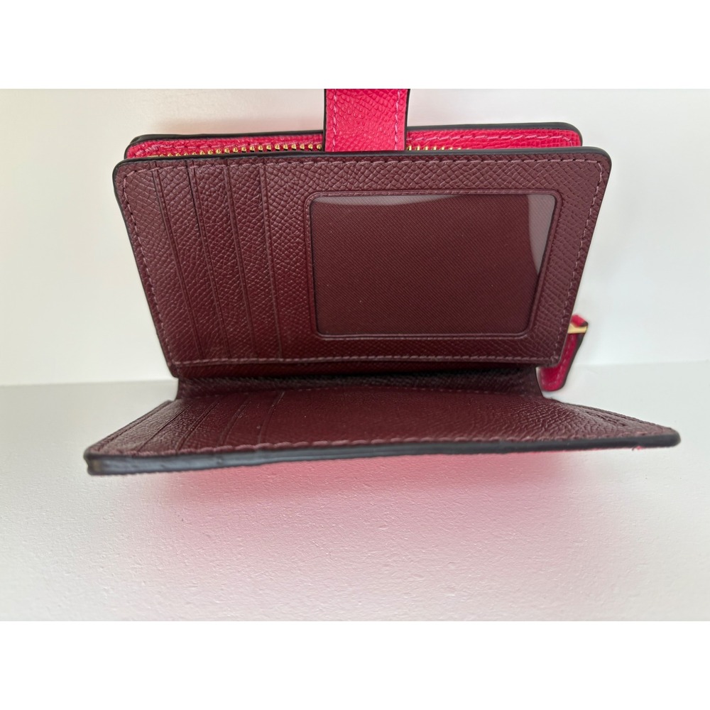 Coach #F11484 M Corner Zip Wallet Coral Crossgrain Leather Bifold Gold Logo - Picture 8 of 14